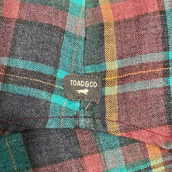Toad&Co Re-Form Flannel Shirt M Green Purple Herringbone Eco-Friendly - Picture 7 of 8